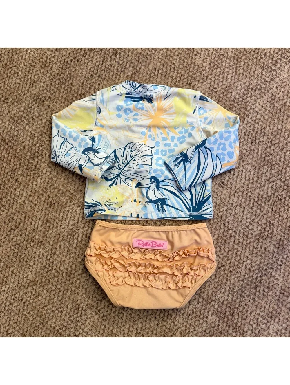 RuffleButts Birds of Paradise Long Sleeve Rash Guard Bikini Swimsuit 12-18M